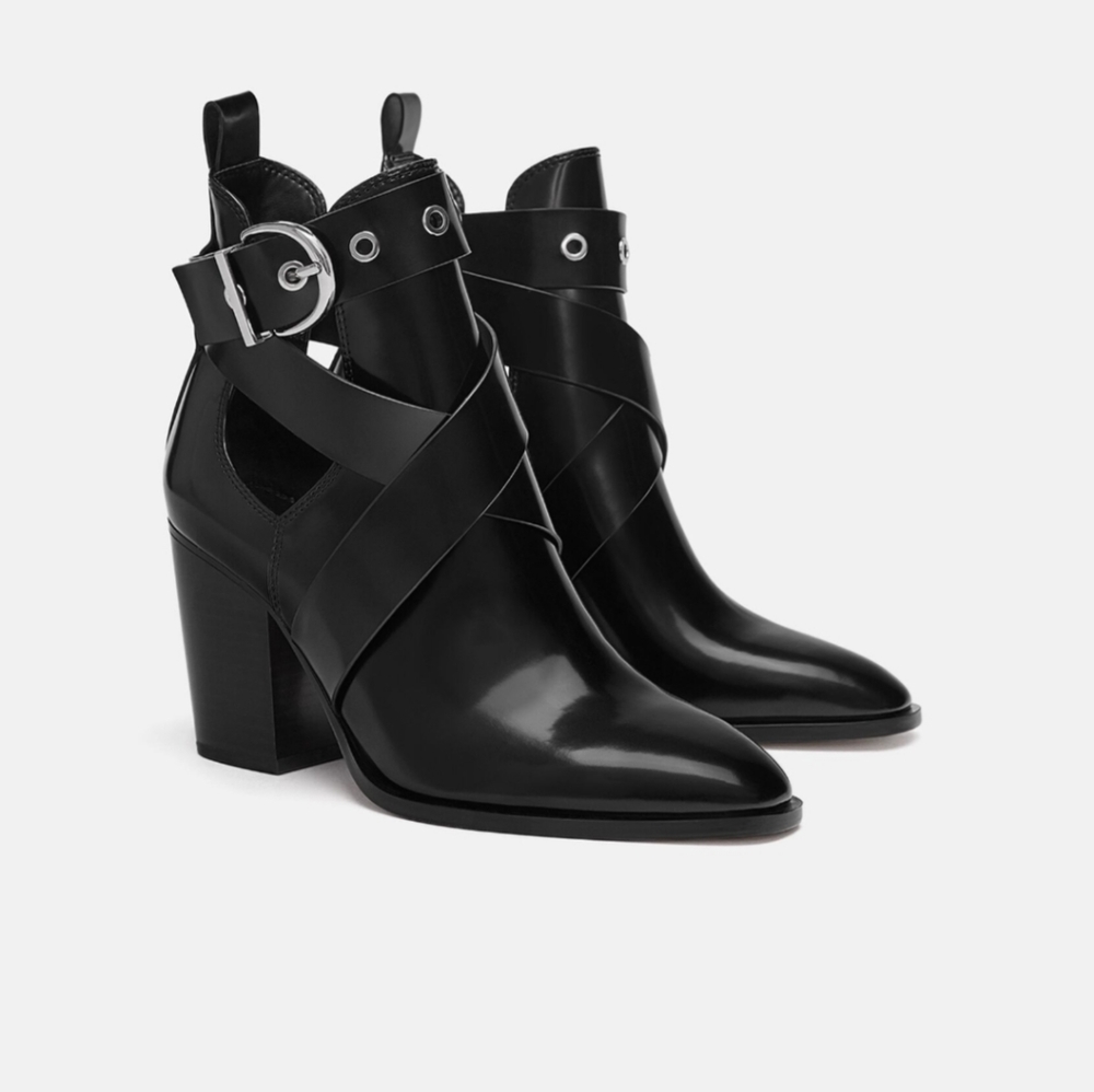 Zara Block Heeled Black Ankle Boots 10